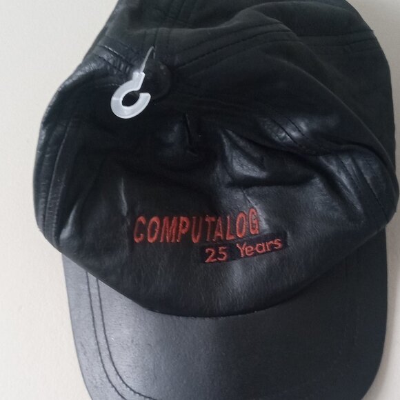 Vintage LLOYDMINSTER Black Leather Golf Baseball Hat Cap Adjustable Korea - Picture 1 of 4